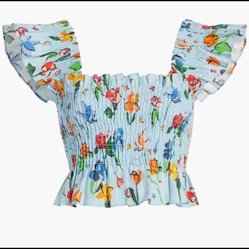 Hill House Home Paz Crop Top (Light Blue Space Floral Linen)